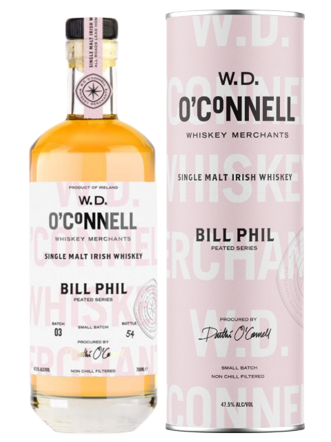 Whisky irlandais tourbé Bill Phil et Tube par WD O&#039;Connell Whiskey Merchants